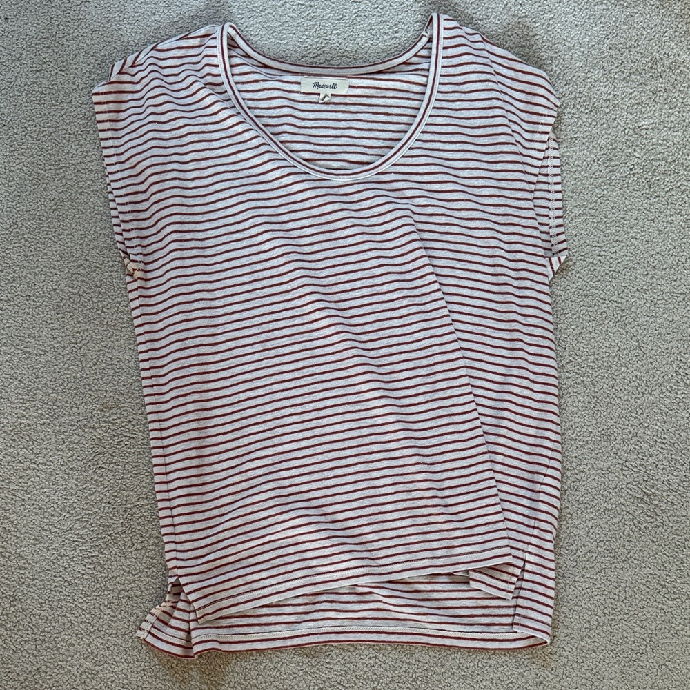 Madewell Striped Cap-Sleeve Tee in Light Pink and Maroon